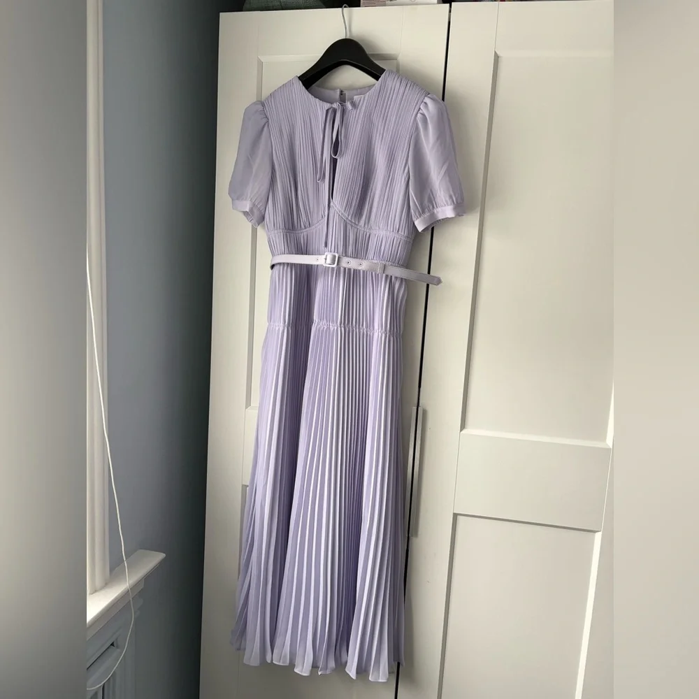 Self Portrait Lavender Pleated Midi Dress, Size 4 - Picture 4 of 6